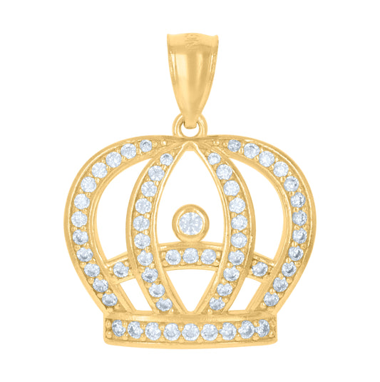 10K Yellow Gold Mens Cubic-Zirconia Crown Fashion Charm Pendant