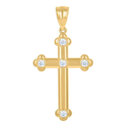 10K Yellow Gold Unisex Cubic-Zirconia Cross Religious Charm Pendant