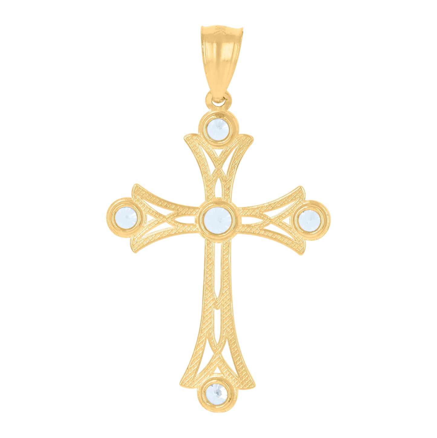10K Yellow Gold Unisex Cubic-Zirconia Cross Religious Charm Pendant