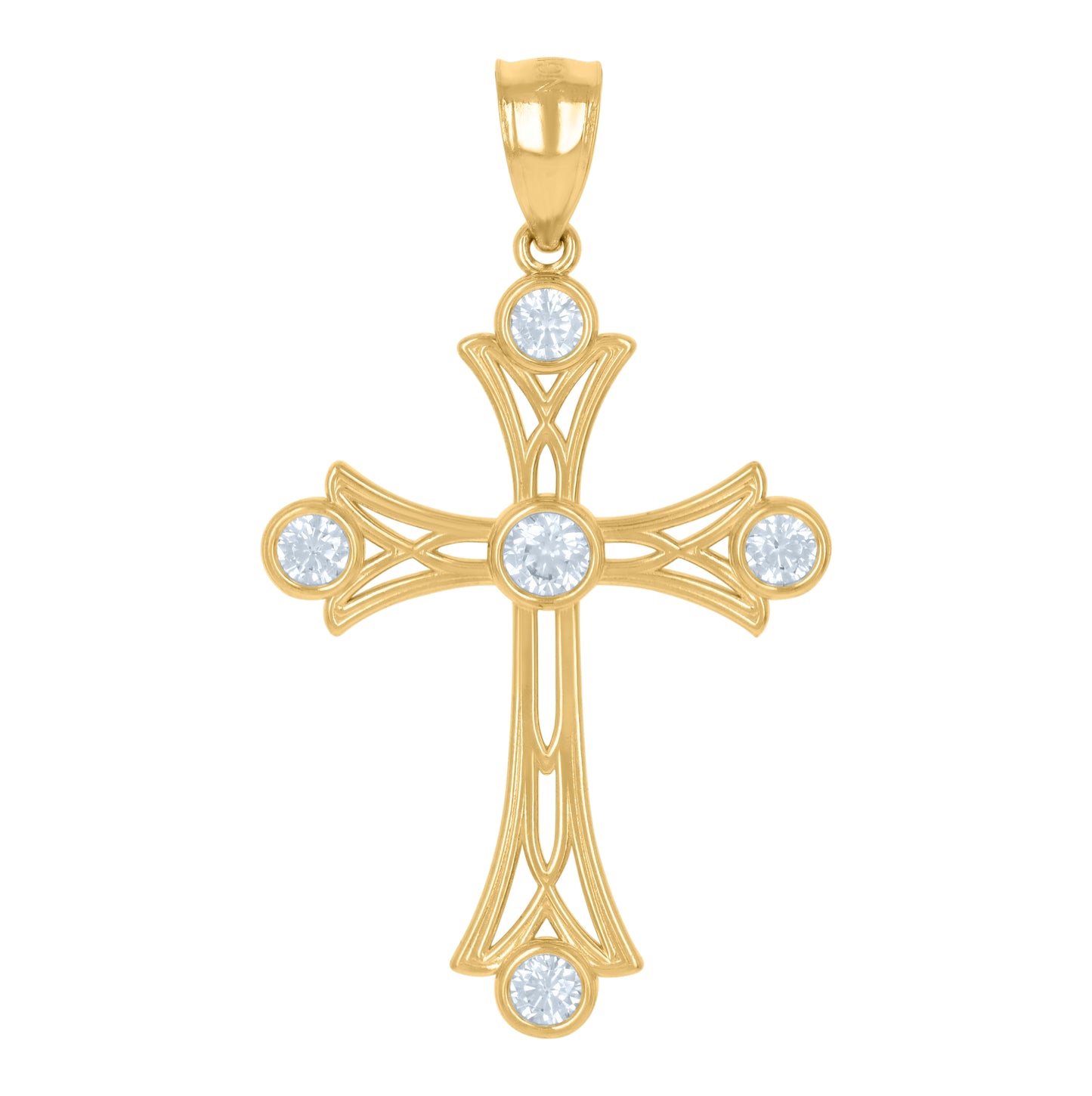 10K Yellow Gold Unisex Cubic-Zirconia Cross Religious Charm Pendant
