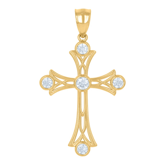 10K Yellow Gold Unisex Cubic-Zirconia Cross Religious Charm Pendant