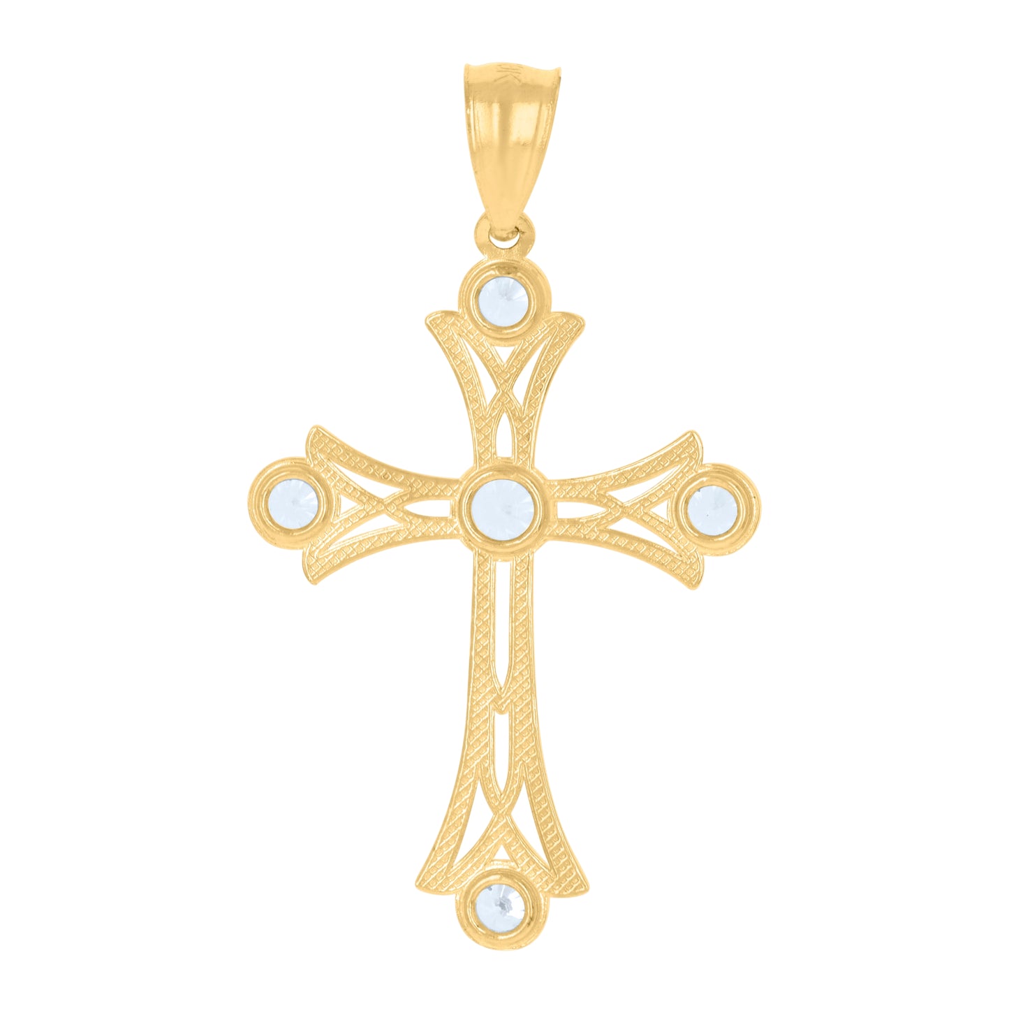 10K Yellow Gold Unisex Cubic-Zirconia Cross Religious Charm Pendant