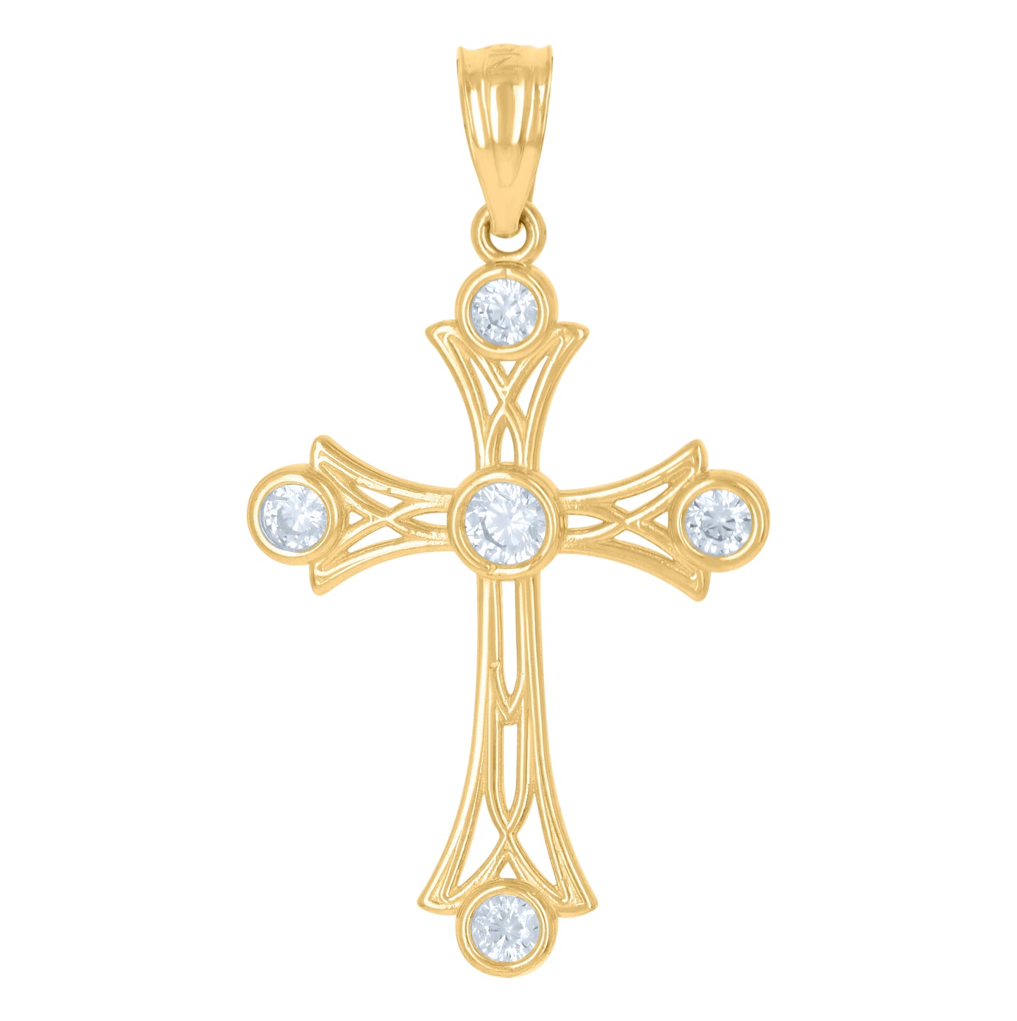 10K Yellow Gold Unisex Cubic-Zirconia Cross Religious Charm Pendant