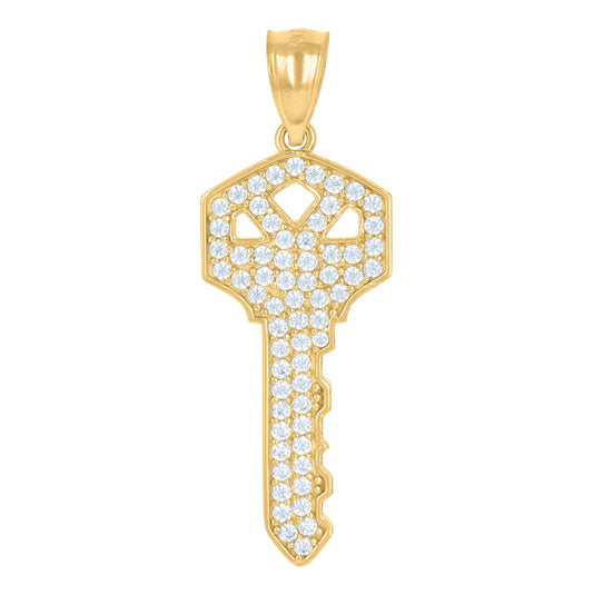 10K Yellow Gold Mens Cubic-Zirconia Key Charm Pendant