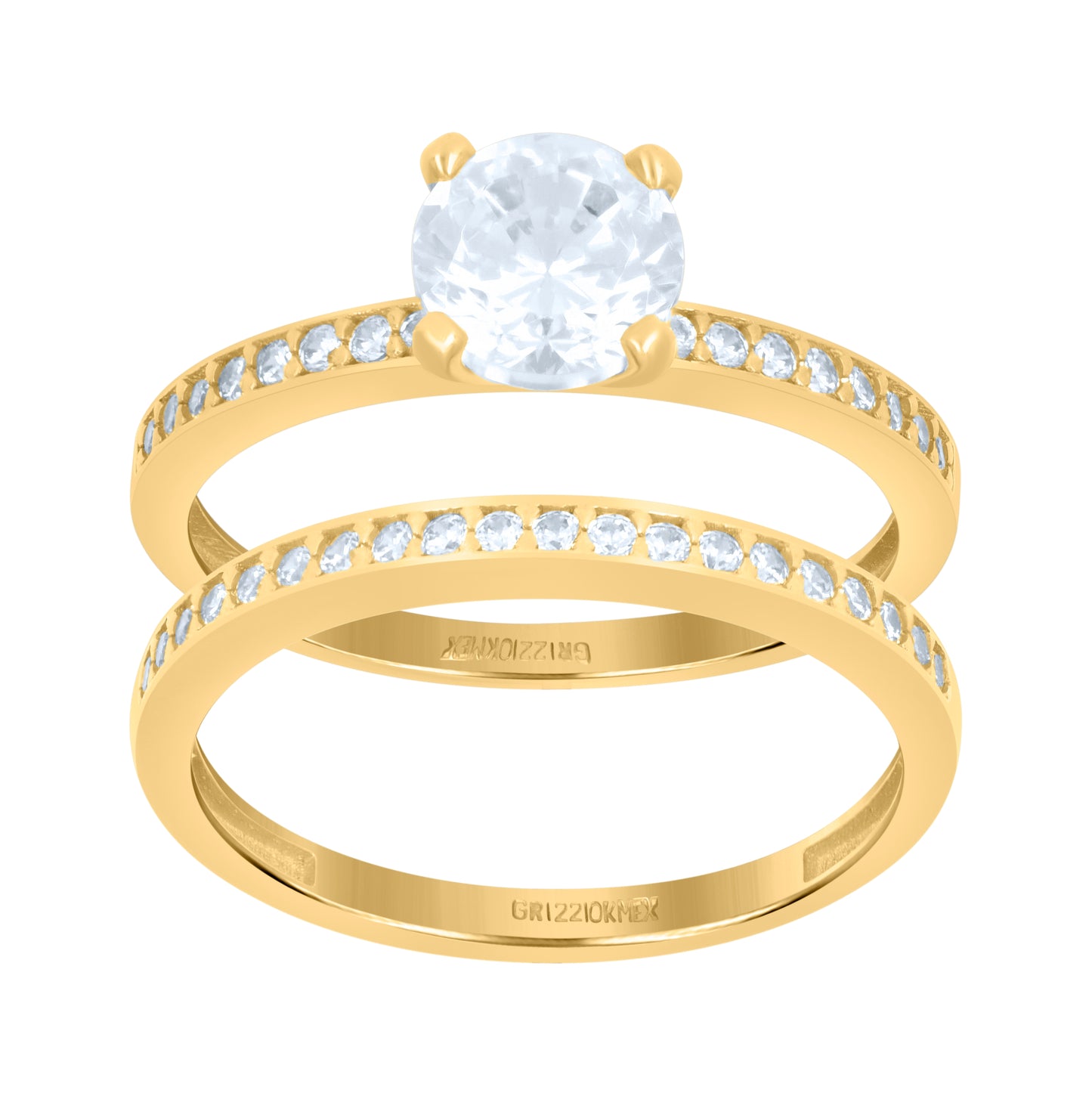 10K Yellow Gold Womens Cubic-Zirconia Duo Bridal Ring Set