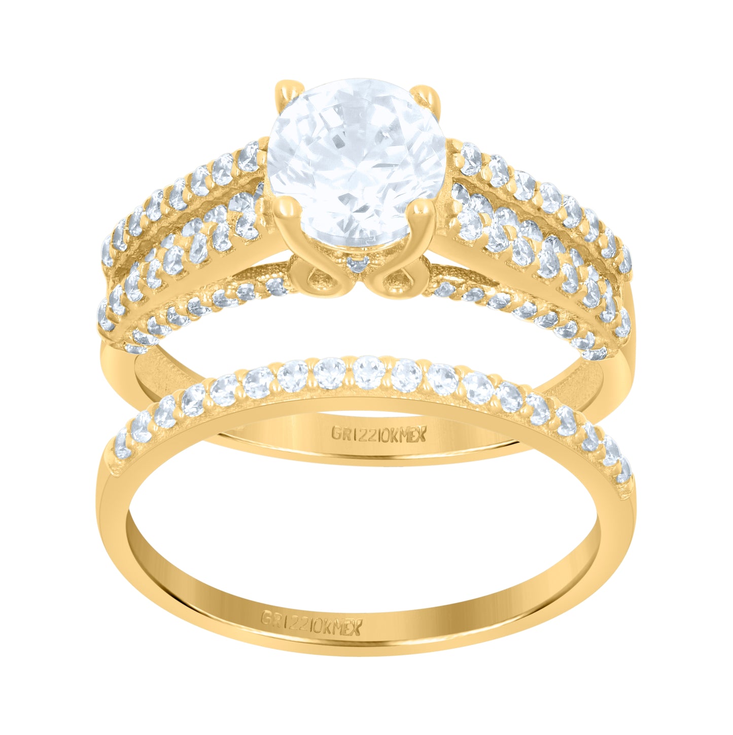 10K Yellow Gold Womens Cubic-Zirconia Duo Bridal Ring Set