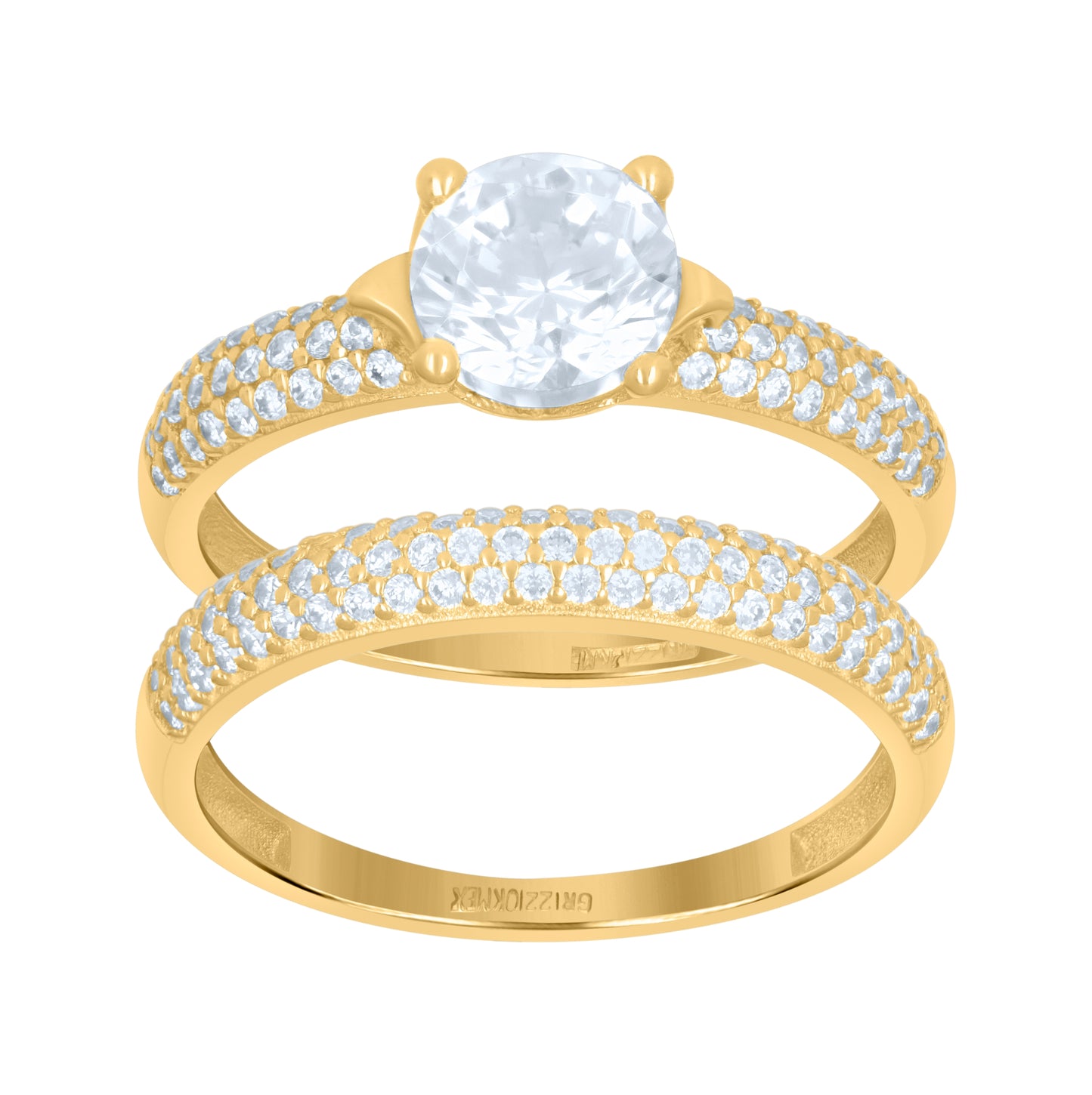 10K Yellow Gold Womens Cubic-Zirconia Duo Bridal Ring Set