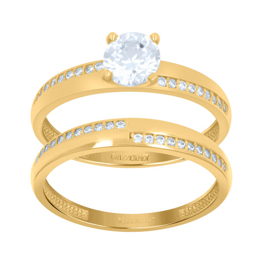 10K Yellow Gold Womens Cubic-Zirconia Duo Bridal Ring Set