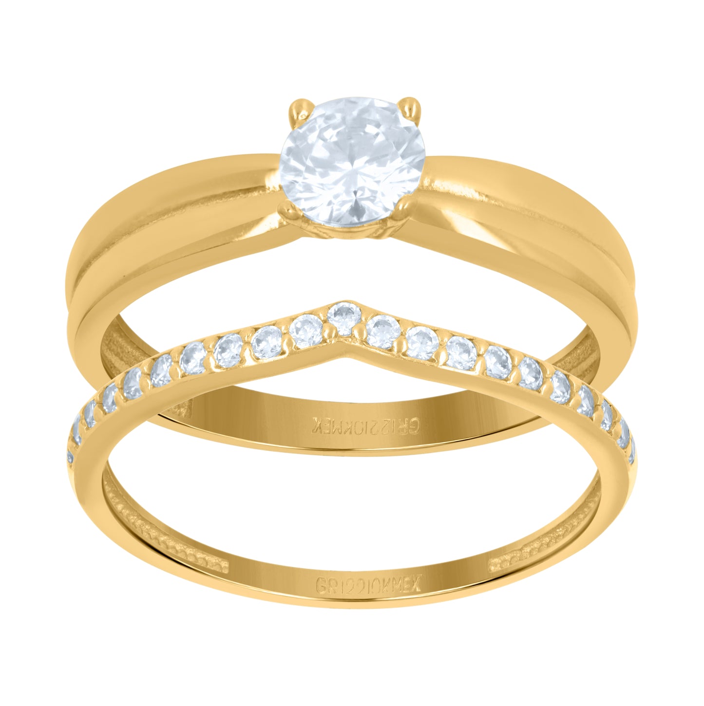 10K Yellow Gold Womens Cubic-Zirconia Duo Bridal Ring Set