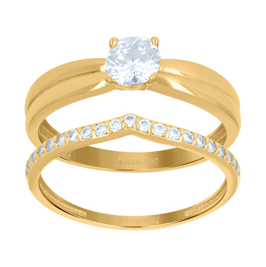 10K Yellow Gold Womens Cubic-Zirconia Duo Bridal Ring Set