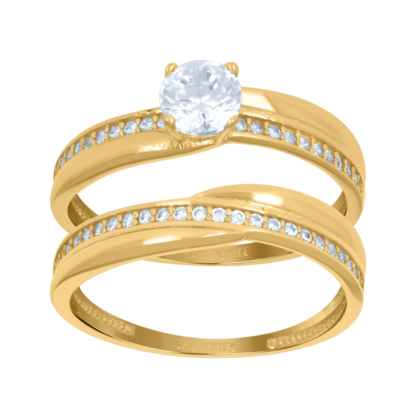 10K Yellow Gold Womens Cubic-Zirconia Duo Bridal Ring Set