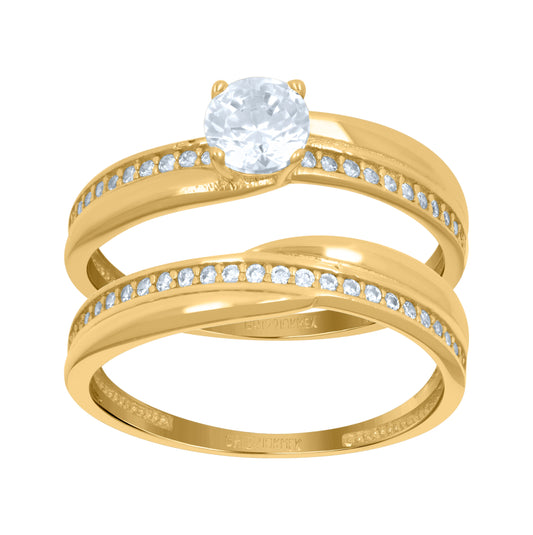 10K Yellow Gold Womens Cubic-Zirconia Duo Bridal Ring Set