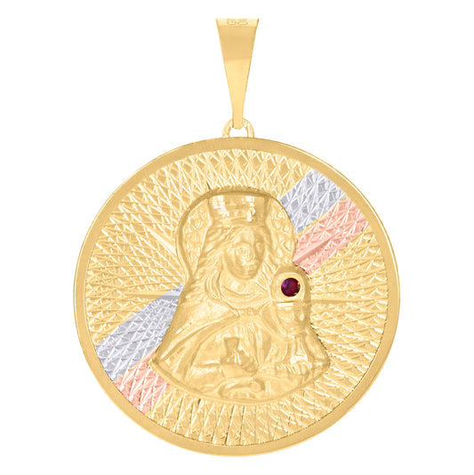 10K Tri-Color Gold Mens Red Cubic-Zirconia St. Barbara Saints Religious Charm Pendant