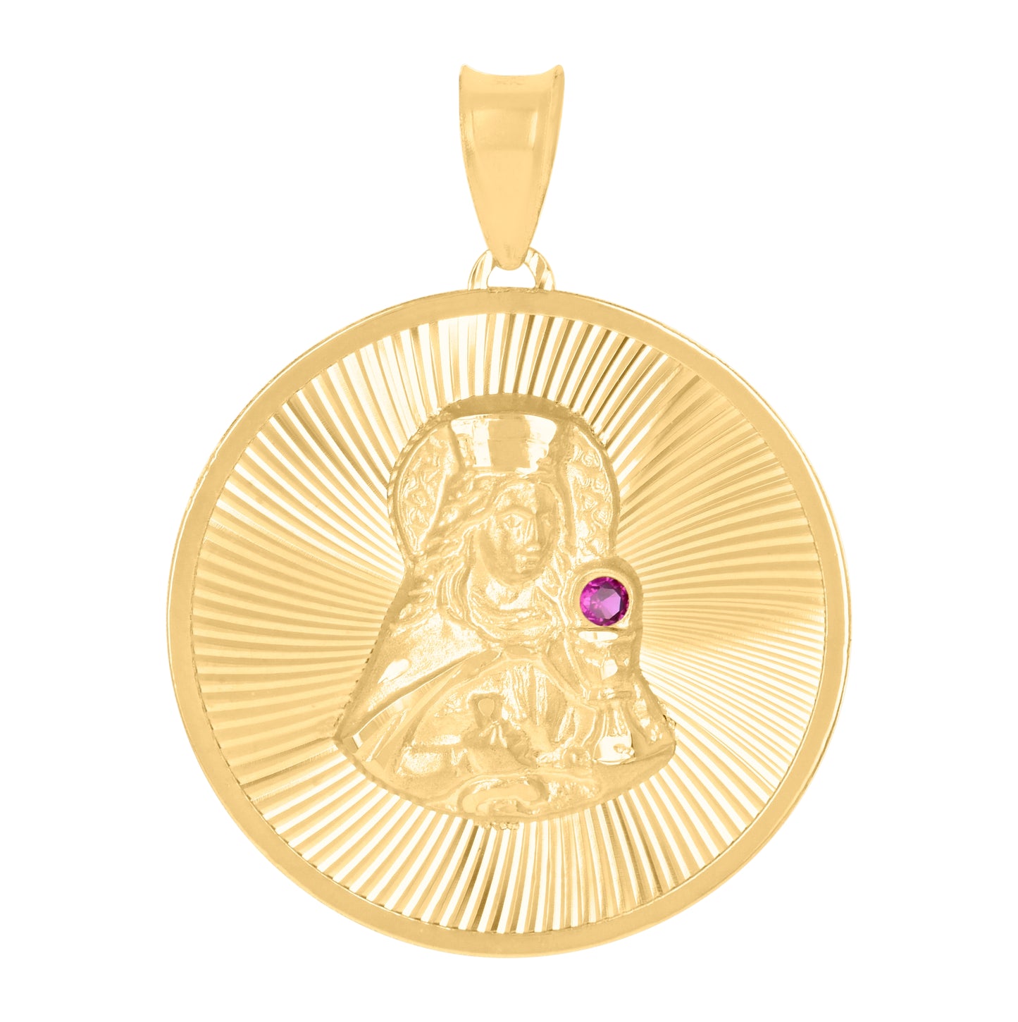10K Yellow Gold Unisex Red Cubic-Zirconia St. Barbara Saints Religious Charm Pendant