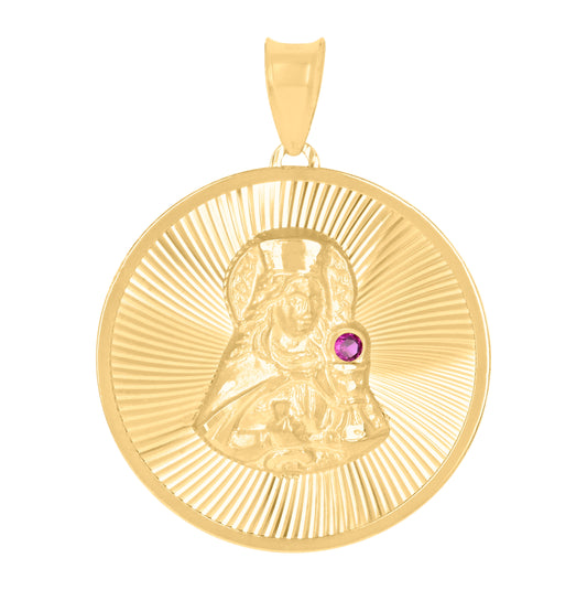 10K Yellow Gold Unisex Red Cubic-Zirconia St. Barbara Saints Religious Charm Pendant