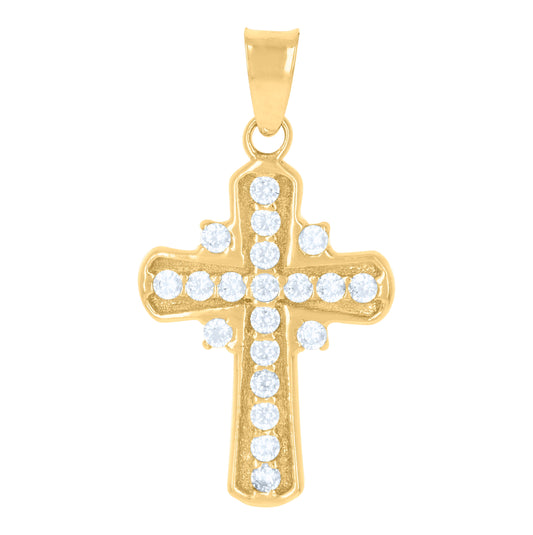 10K Yellow Gold Unisex Cubic-Zirconia Cross Religious Charm Pendant