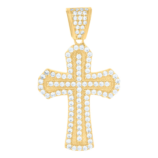 10K Yellow Gold Mens Cubic-Zirconia Cross Religious Charm Pendant