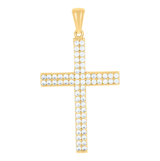 10K Yellow Gold Unisex Cubic-Zirconia Cross Religious Charm Pendant