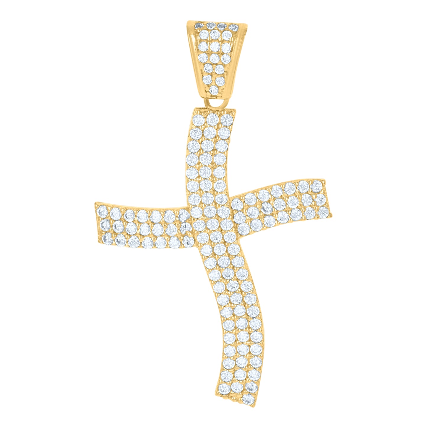 10K Yellow Gold Unisex Cubic-Zirconia Cross Religious Charm Pendant