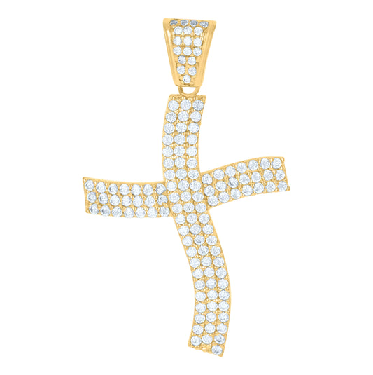 10K Yellow Gold Unisex Cubic-Zirconia Cross Religious Charm Pendant