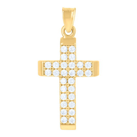 10K Yellow Gold Womens Cubic-Zirconia Cross Religious Charm Pendant