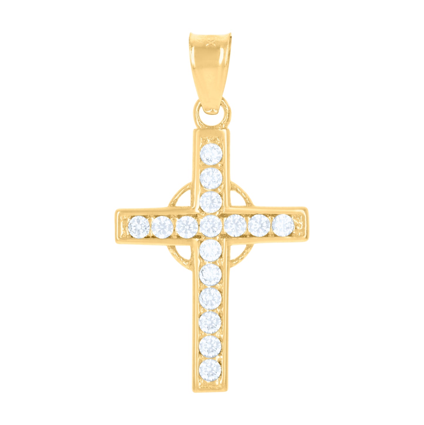 10K Yellow Gold Womens Cubic-Zirconia Cross Religious Charm Pendant