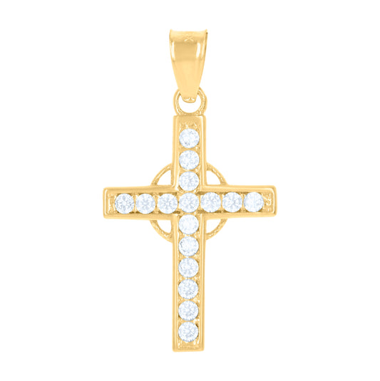 10K Yellow Gold Womens Cubic-Zirconia Cross Religious Charm Pendant