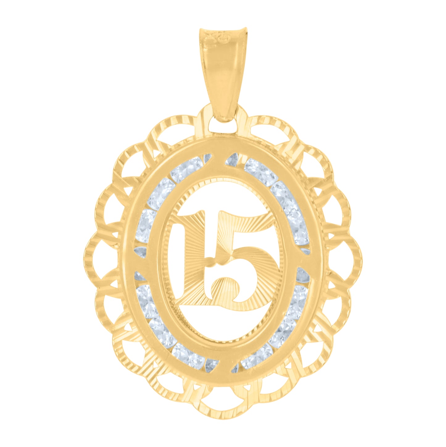 10K Yellow Gold Womens Cubic-Zirconia 15 Quinceanera Charm Pendant