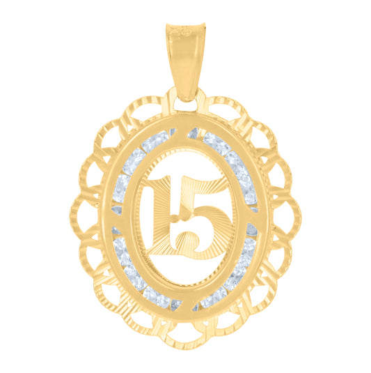 10K Yellow Gold Womens Cubic-Zirconia 15 Quinceanera Charm Pendant