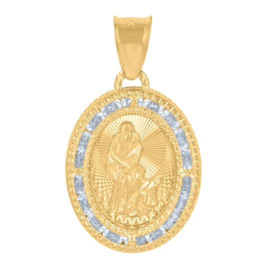 10K Yellow Gold Unisex Cubic-Zirconia Medallion St. Lazarus Religious Charm Pendant