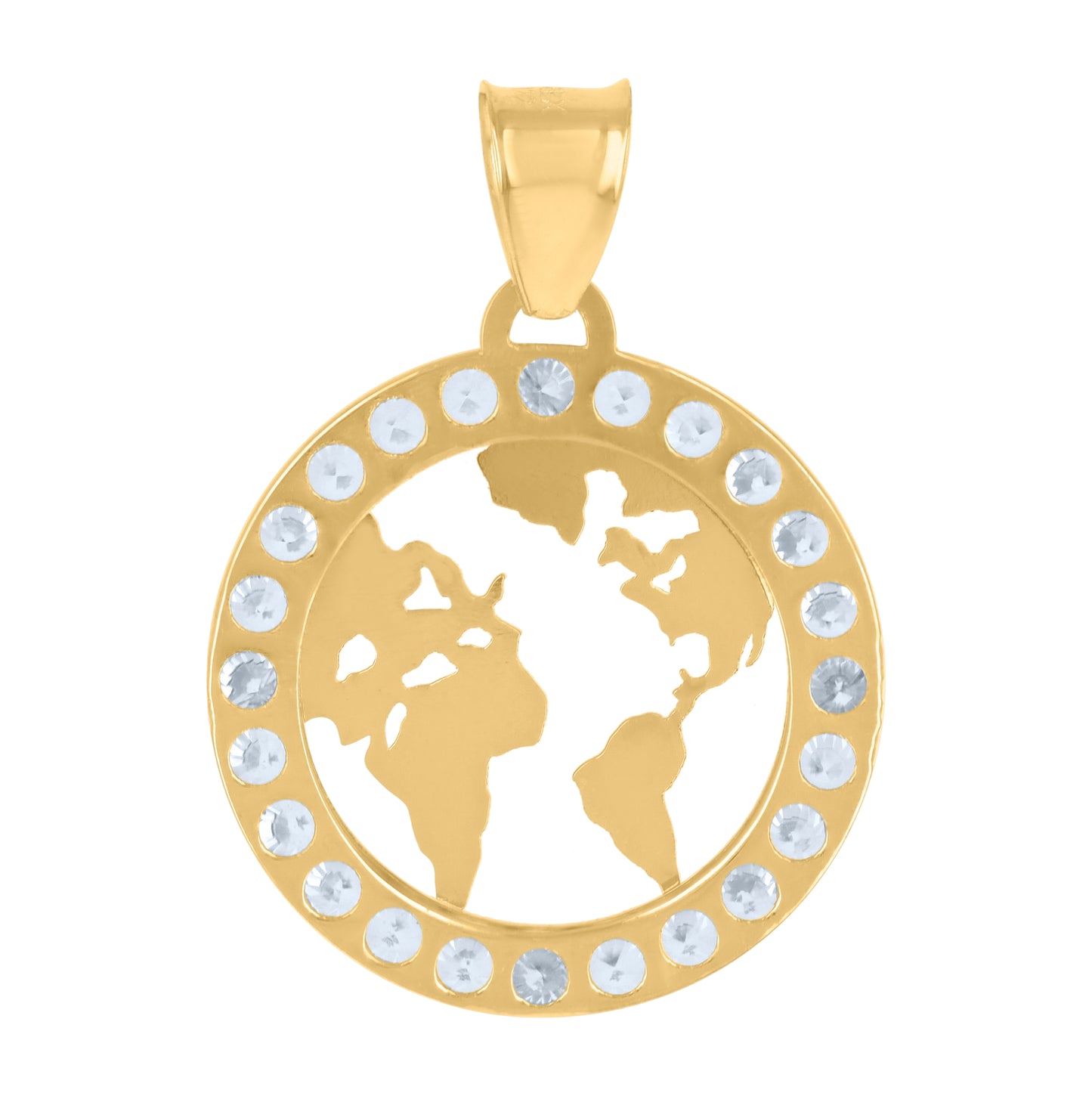 10K Yellow Gold Unisex Cubic-Zirconia World Map Charm Pendant