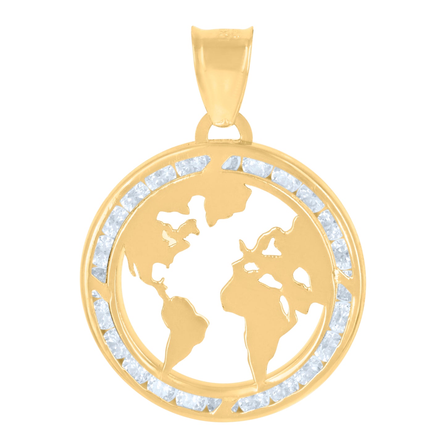 10K Yellow Gold Unisex Cubic-Zirconia World Map Charm Pendant