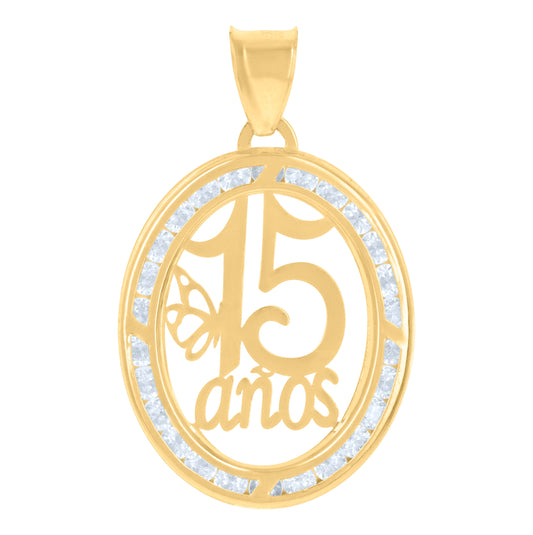 10K Yellow Gold Womens Cubic-Zirconia Anos 15 Quinceanera Charm Pendant