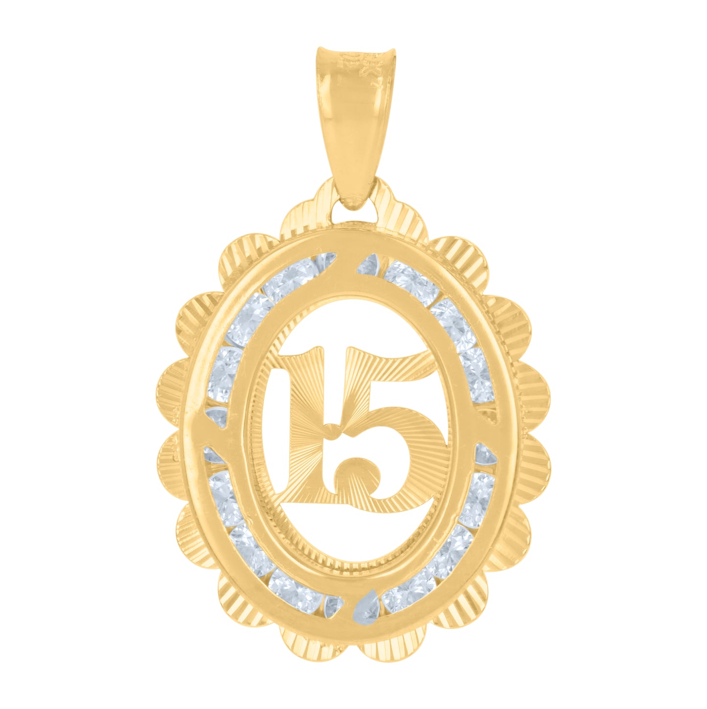 10K Yellow Gold Womens Cubic-Zirconia 15 Quinceanera Charm Pendant