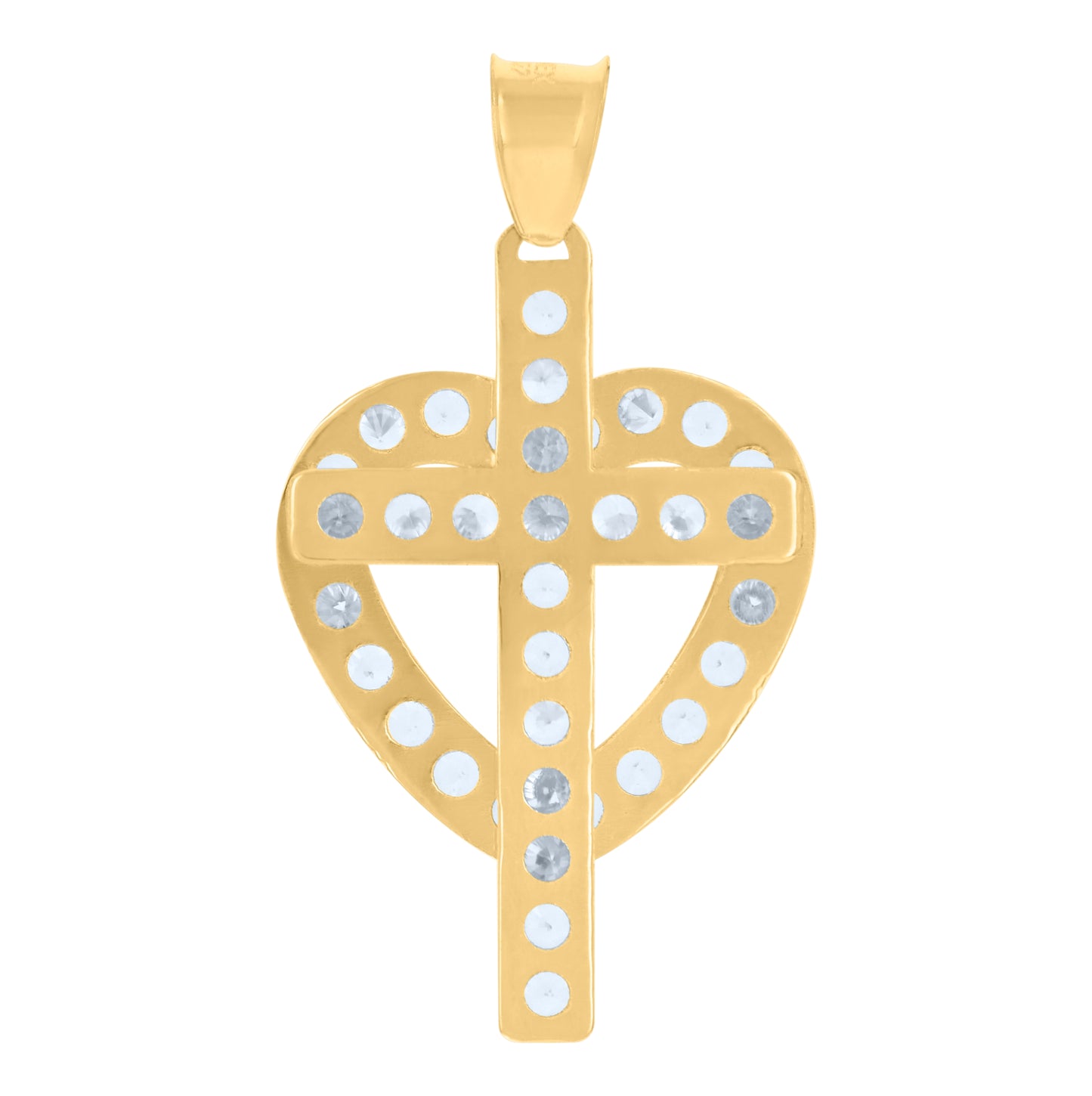 10K Yellow Gold Womens Cubic-Zirconia Heart Cross Religious Charm Pendant
