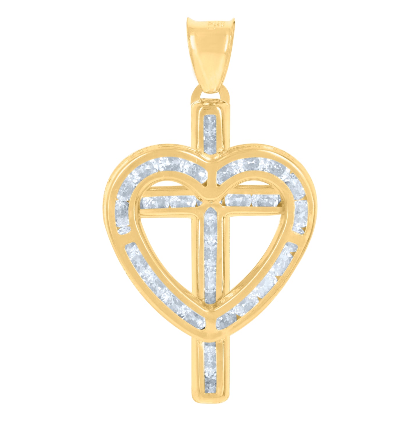 10K Yellow Gold Womens Cubic-Zirconia Heart Cross Religious Charm Pendant