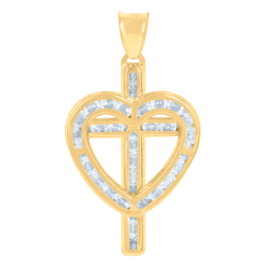 10K Yellow Gold Womens Cubic-Zirconia Heart Cross Religious Charm Pendant