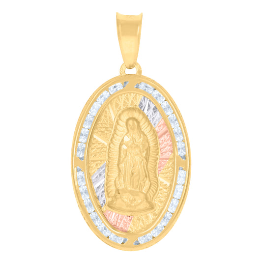 10K Tri-Color Gold Womens Cubic-Zirconia Guadalupe Religious Charm Pendant