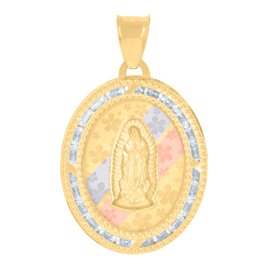10K Tri-Color Gold Womens Cubic-Zirconia Guadalupe Religious Charm Pendant