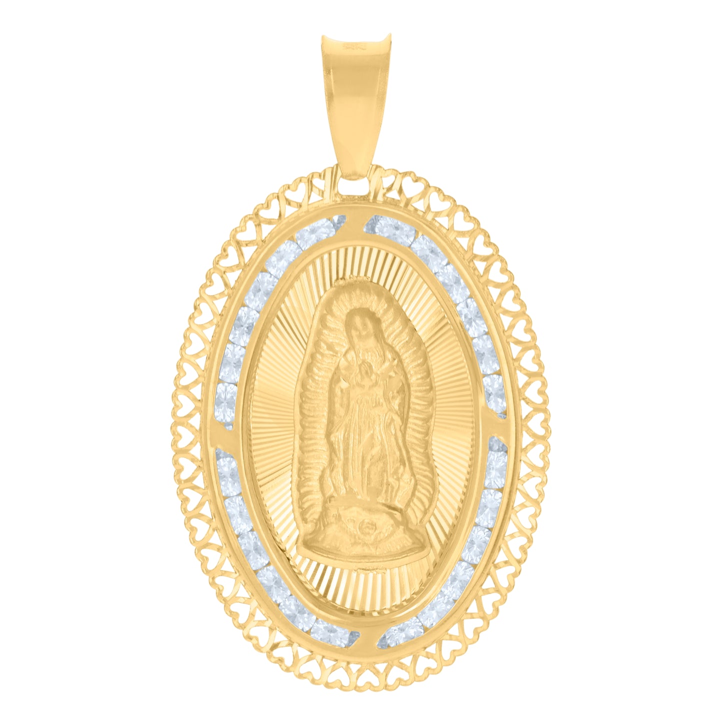 10K Yellow Gold Mens Cubic-Zirconia Guadalupe Religious Charm Pendant