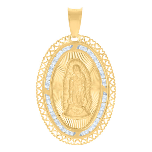 10K Yellow Gold Mens Cubic-Zirconia Guadalupe Religious Charm Pendant