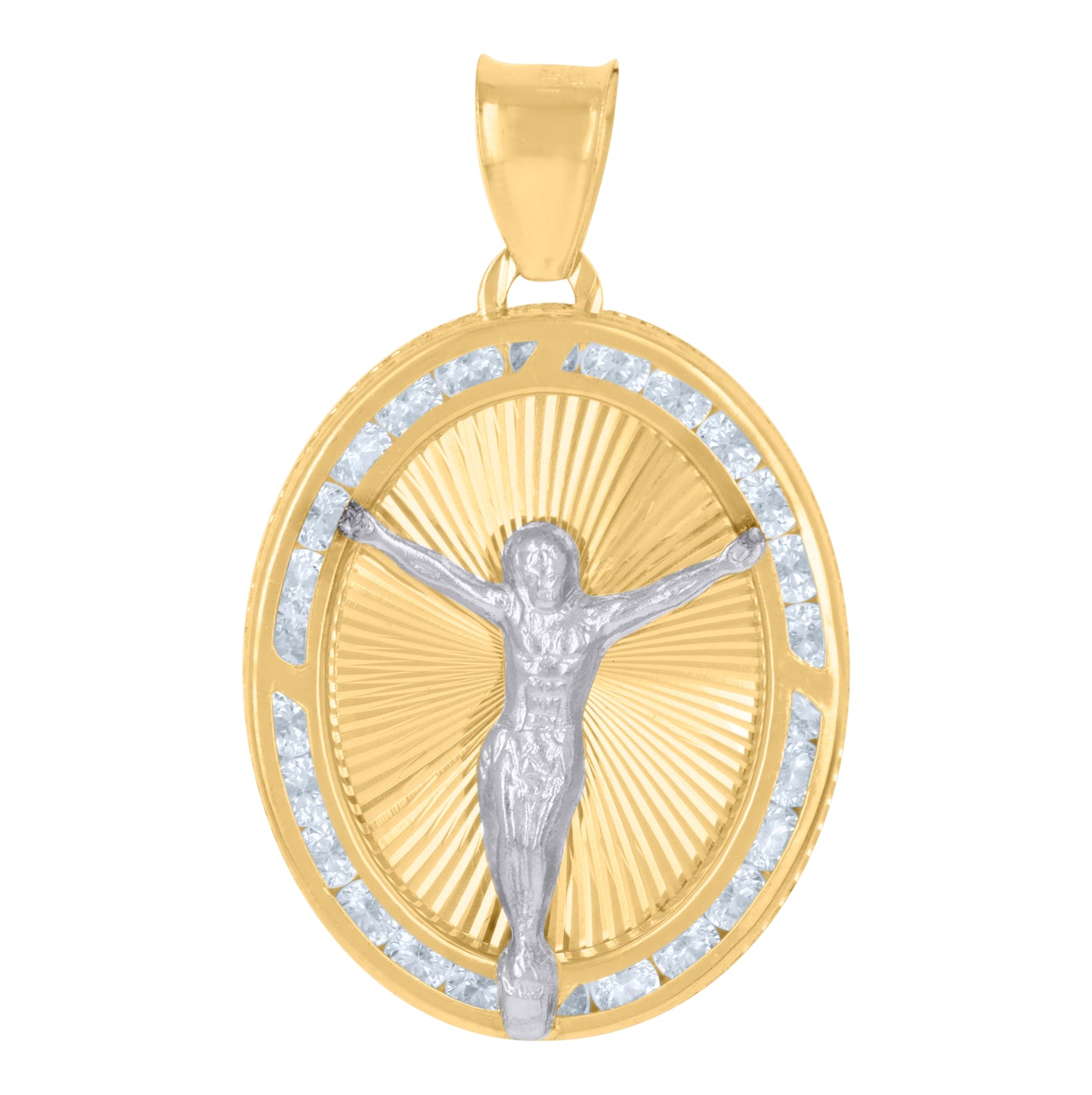 10K Two-Tone Gold Unisex Cubic-Zirconia Crucifix Jesus Religious Charm Pendant