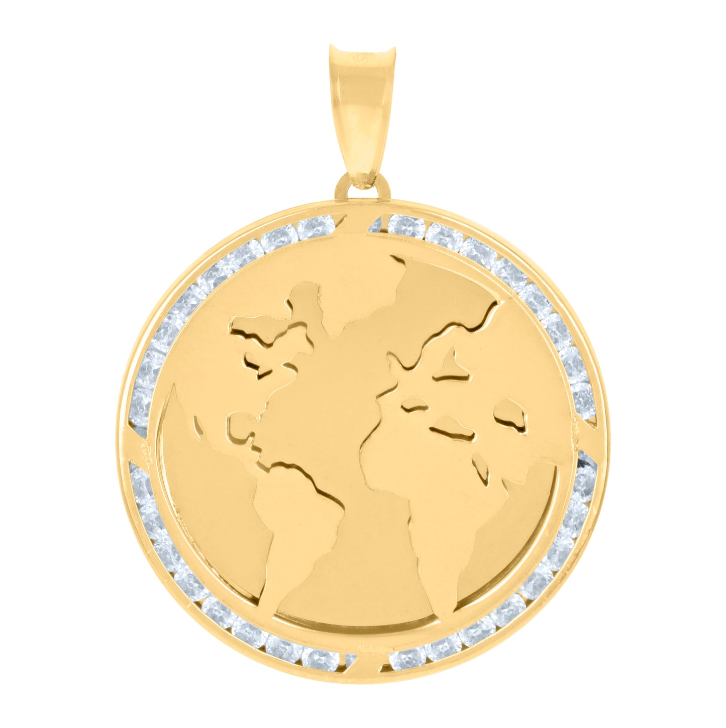 10K Yellow Gold Mens Cubic-Zirconia World Map Charm Pendant