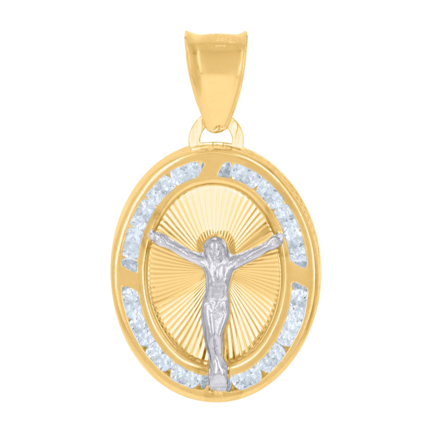 10K Two-Tone Gold Womens Cubic-Zirconia Crucifix Jesus Religious Charm Pendant