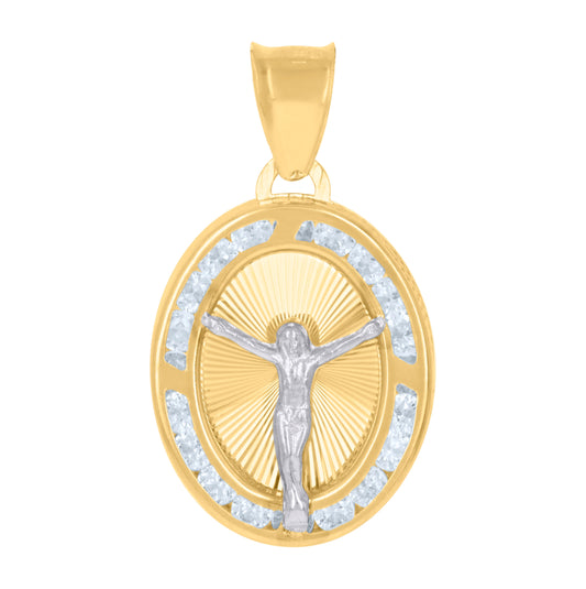 10K Two-Tone Gold Womens Cubic-Zirconia Crucifix Jesus Religious Charm Pendant