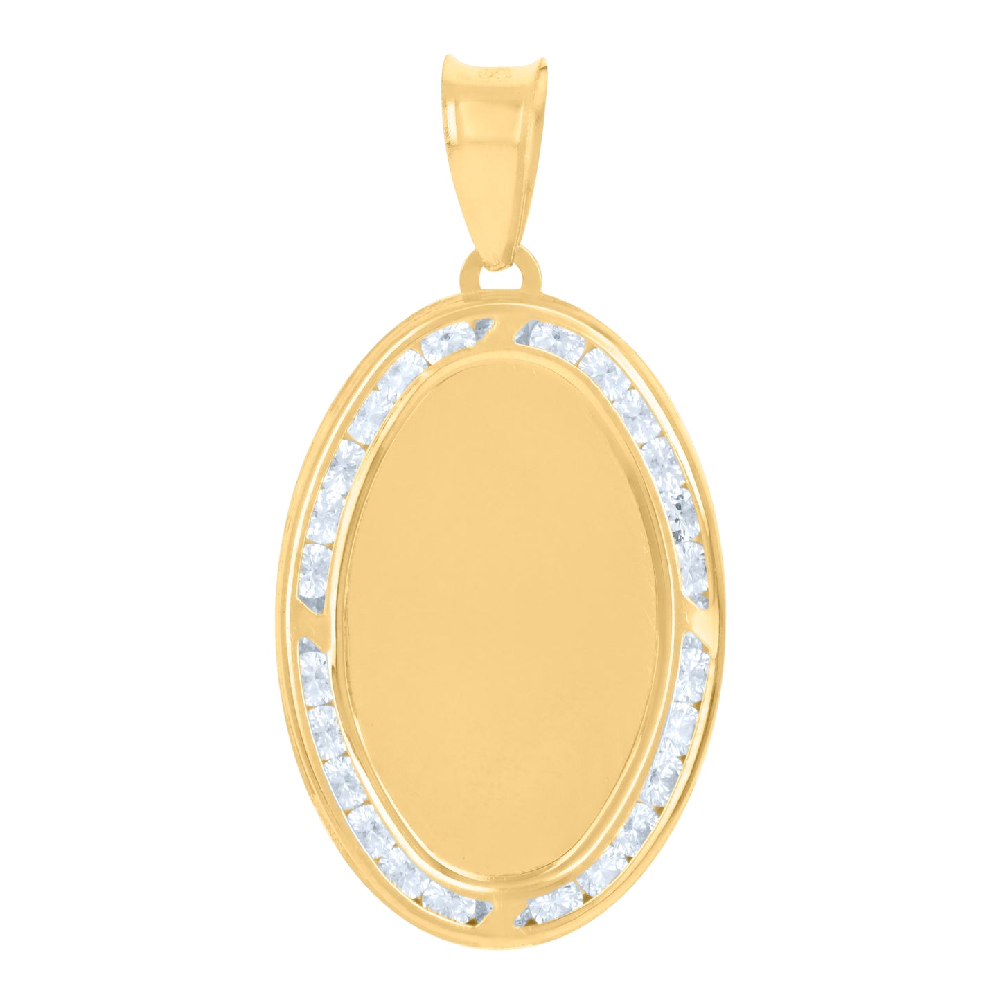 10K Yellow Gold Unisex Cubic-Zirconia Oval Photo Frame Charm Pendant