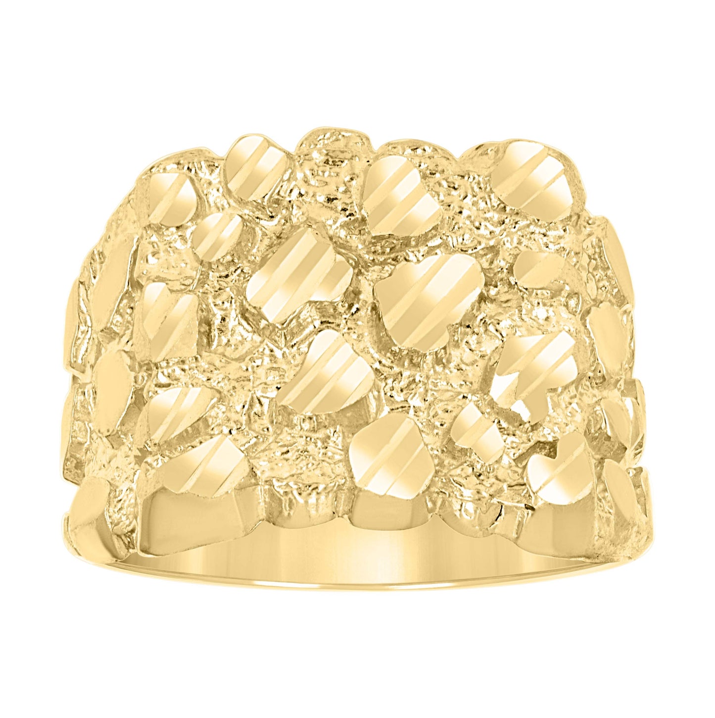 10K Yellow Gold Unisex Diamond-cut Nugget Fashion Ring