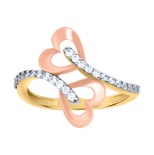 10K Tri-Color Gold Womens Round Cubic-Zirconia Heart Love Ring