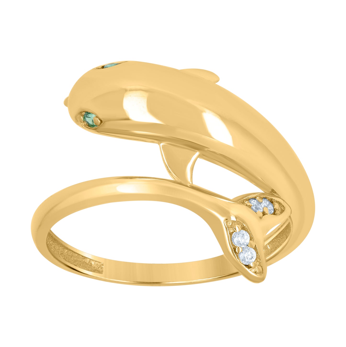 10K Yellow Gold Womens Green White Cubic-Zirconia Dolphin Fashion Ring