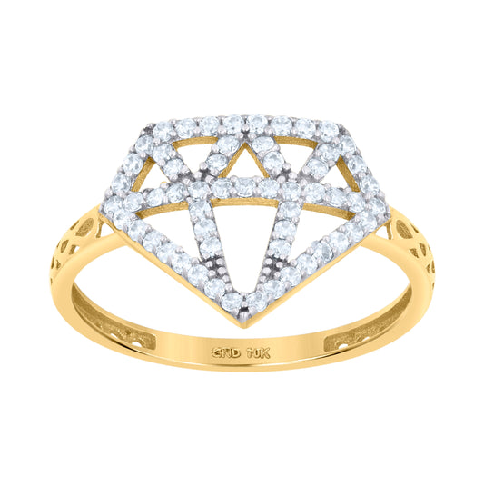 10K Two-tone Gold Womens Cubic-Zirconia Diamond Shape Fashion Ring